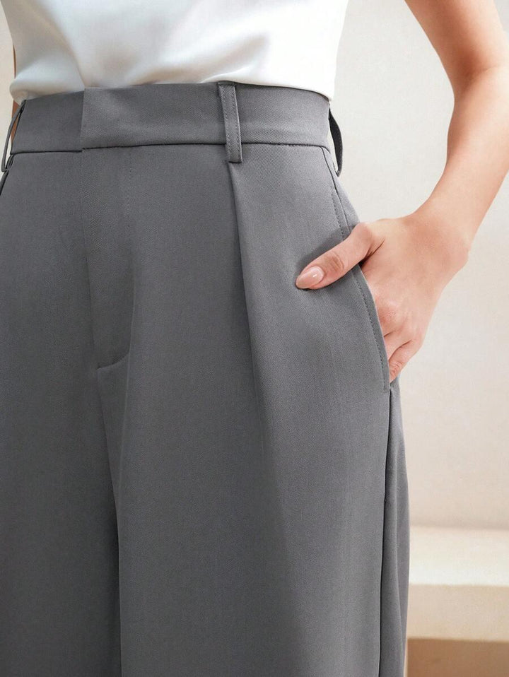 High Waist Wide Leg Trousers With Pleats And Zipper