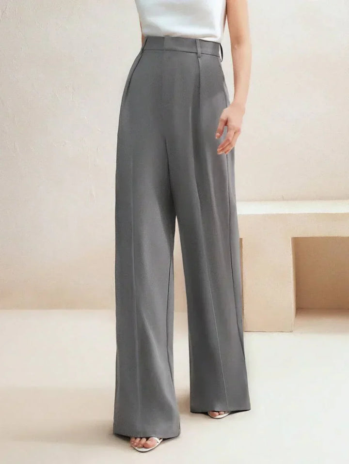 High Waist Wide Leg Trousers With Pleats And Zipper