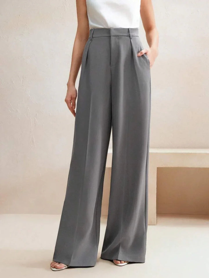 High Waist Wide Leg Trousers With Pleats And Zipper
