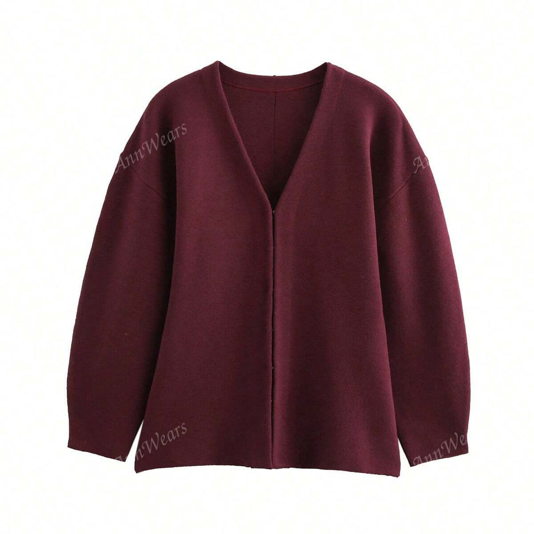 Bordeaux Cinch Button-Up Knit Top