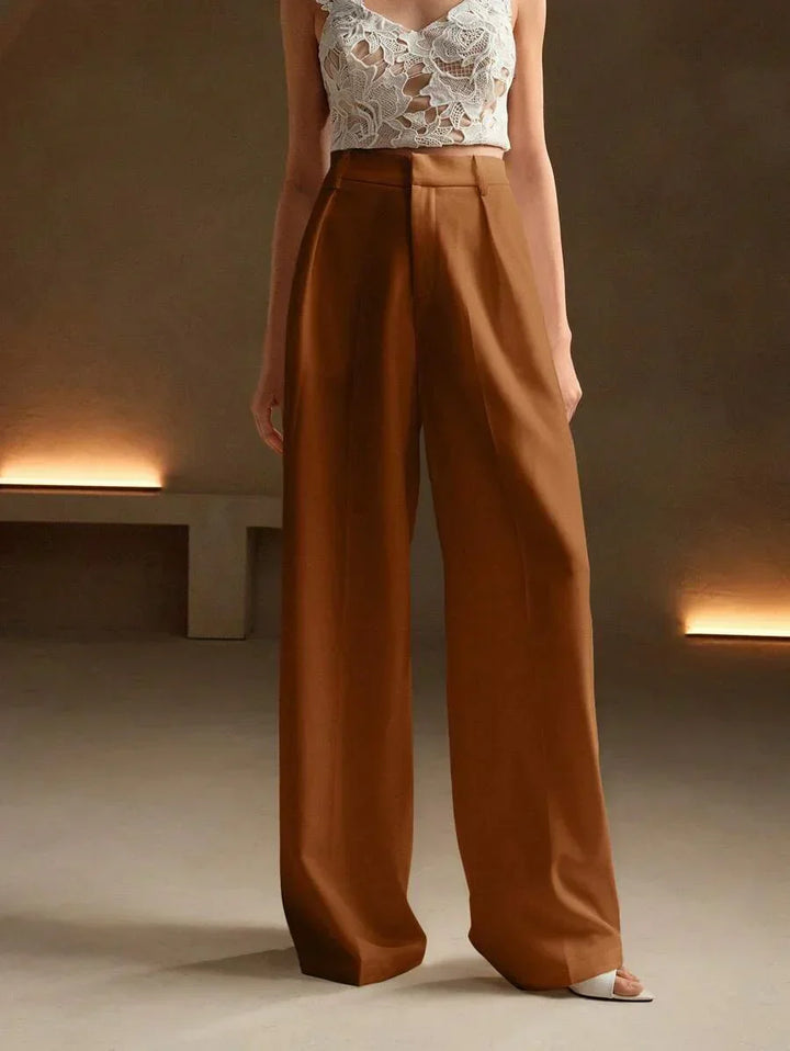 High Waist Wide Leg Trousers With Pleats And Zipper