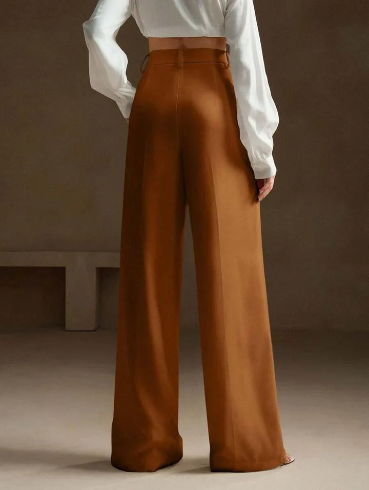 High Waist Wide Leg Trousers With Pleats And Zipper