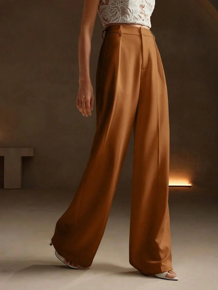 High Waist Wide Leg Trousers With Pleats And Zipper