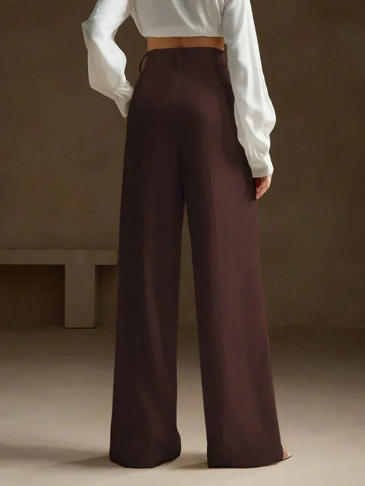 High Waist Wide Leg Trousers With Pleats And Zipper