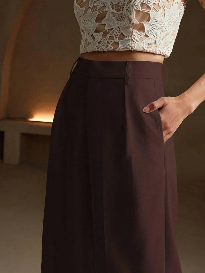 High Waist Wide Leg Trousers With Pleats And Zipper