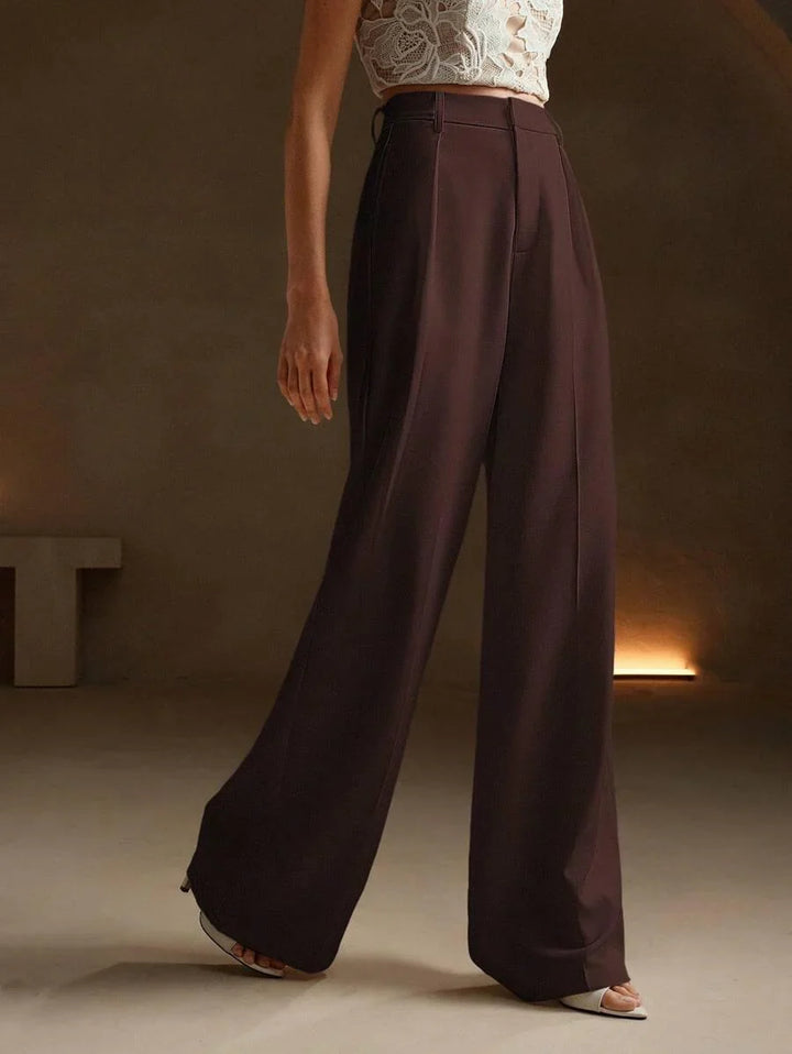 High Waist Wide Leg Trousers With Pleats And Zipper