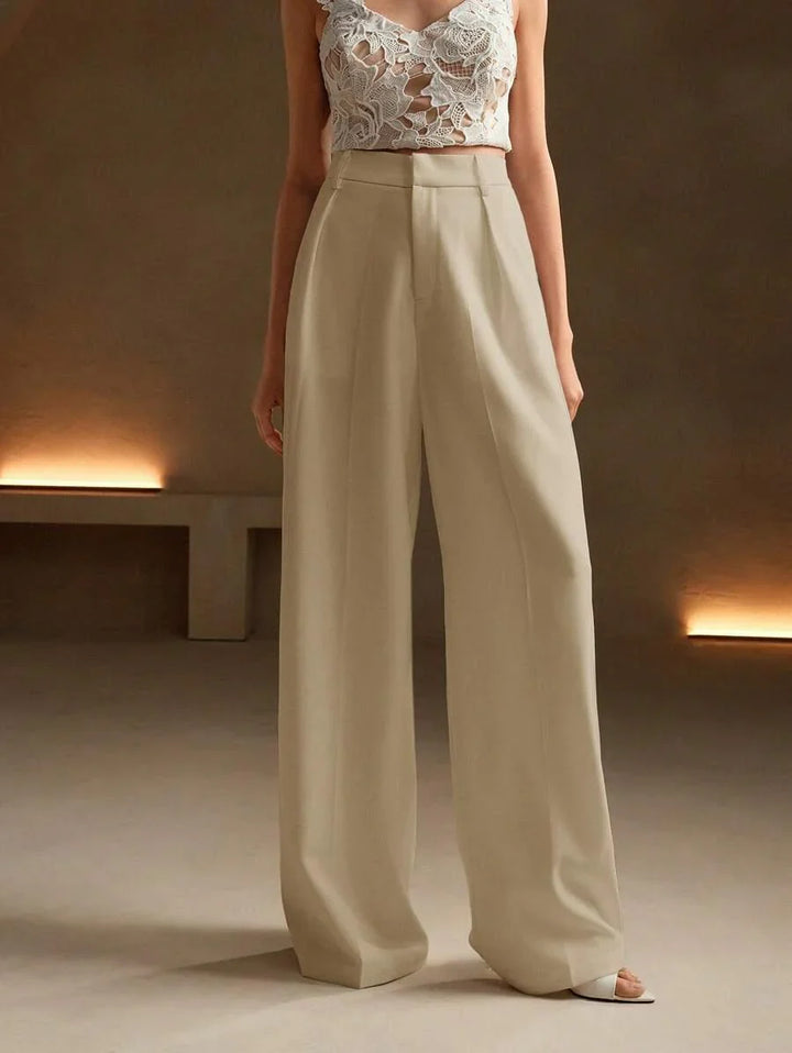 High Waist Wide Leg Trousers With Pleats And Zipper