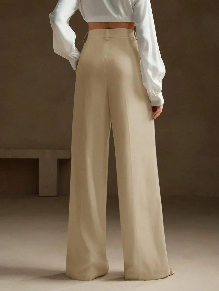 High Waist Wide Leg Trousers With Pleats And Zipper