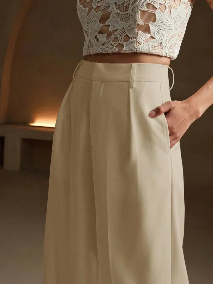 High Waist Wide Leg Trousers With Pleats And Zipper