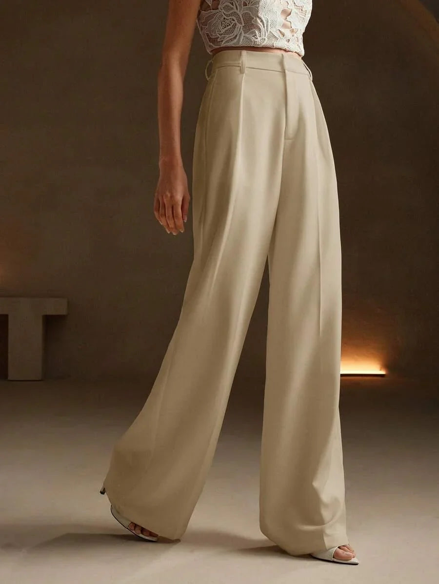 High Waist Wide Leg Trousers With Pleats And Zipper