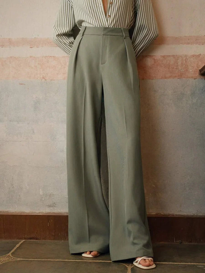 High Waist Wide Leg Trousers With Pleats And Zipper