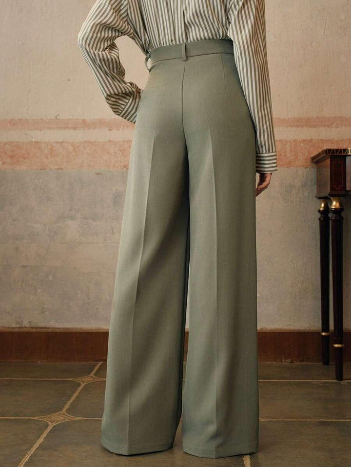 High Waist Wide Leg Trousers With Pleats And Zipper