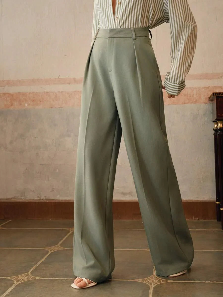 High Waist Wide Leg Trousers With Pleats And Zipper