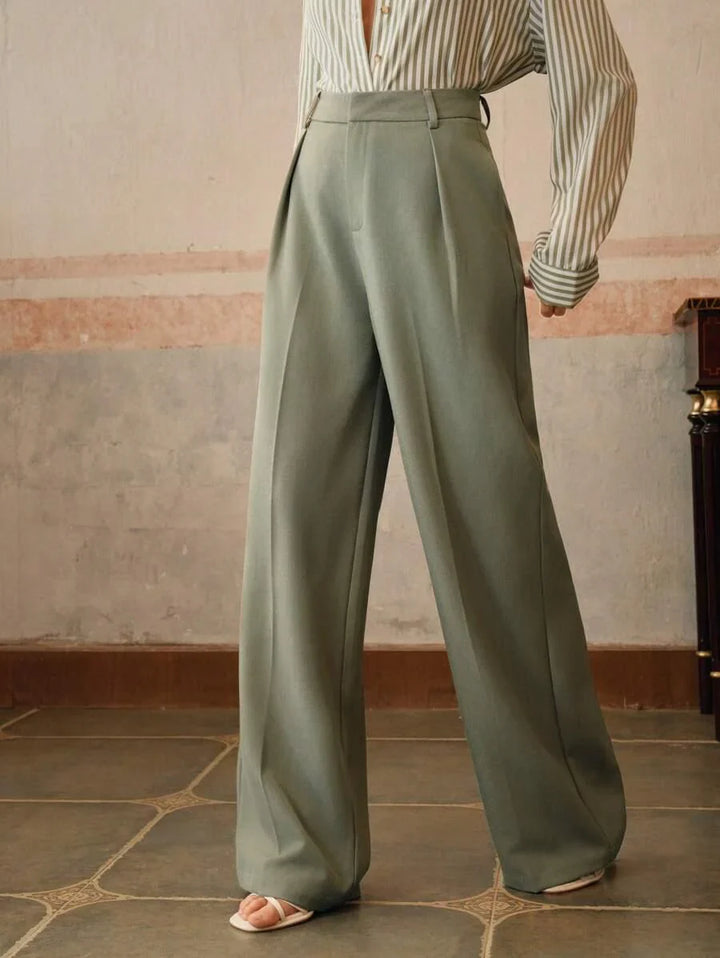 High Waist Wide Leg Trousers With Pleats And Zipper