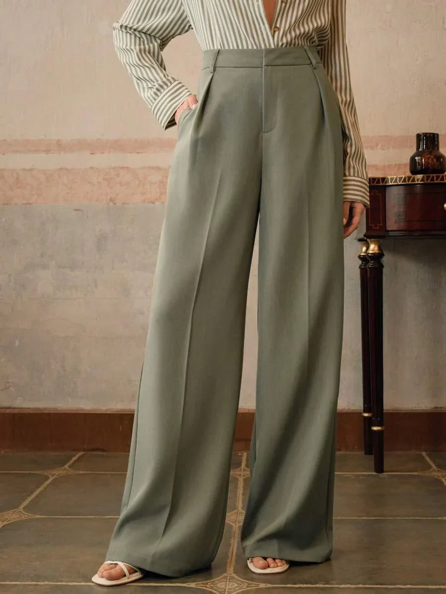 High Waist Wide Leg Trousers With Pleats And Zipper