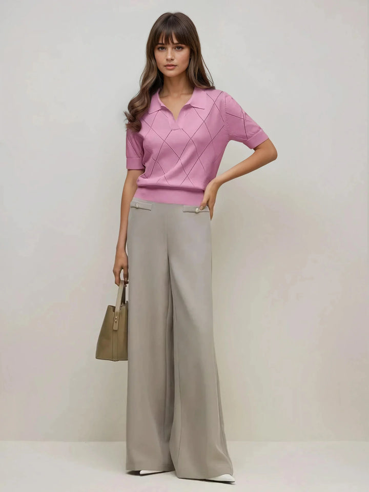 Polo Collar Diamond Knit Top Office Ready Essential