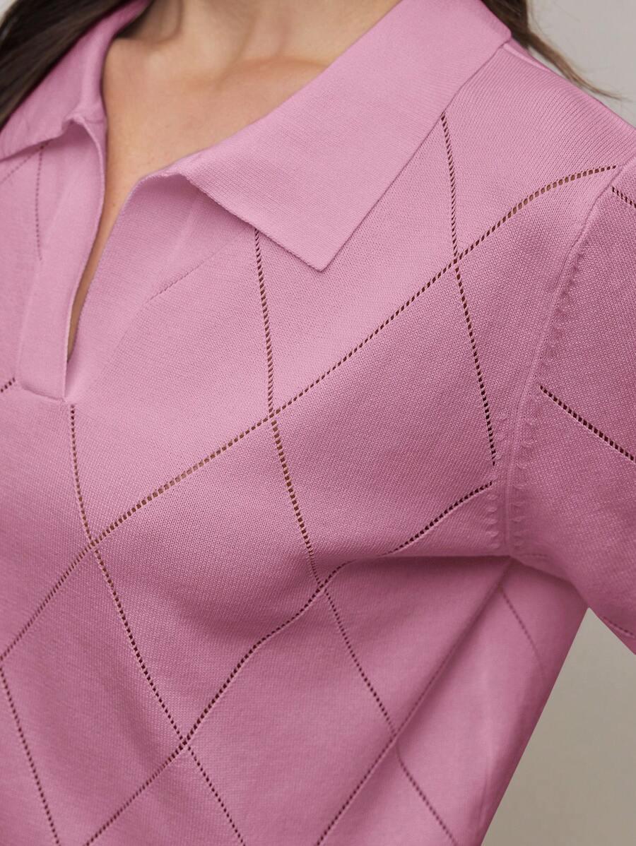 Polo Collar Diamond Knit Top Office Ready Essential