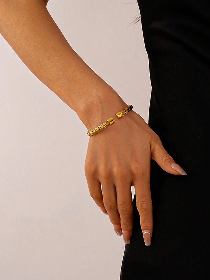 Yellow Gold Braided Stainless Steel Cuff Bracelet Gleam
