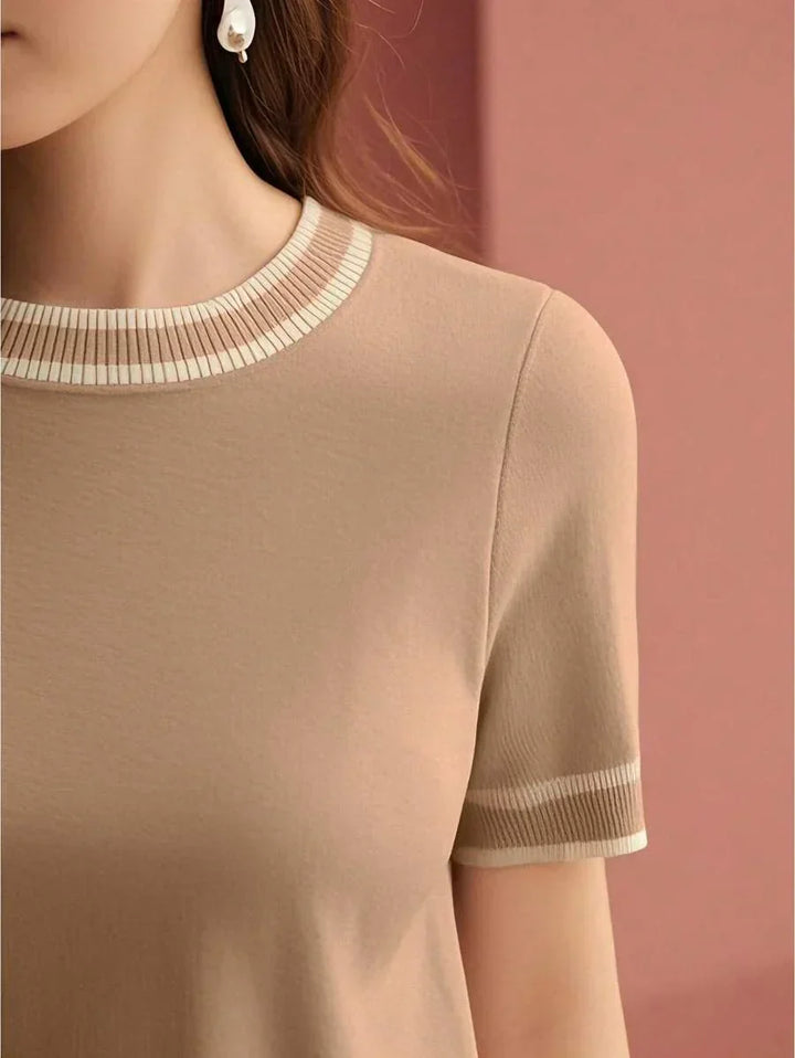 Knit Top With Contrast Trim Short Sleeves Modern Fit