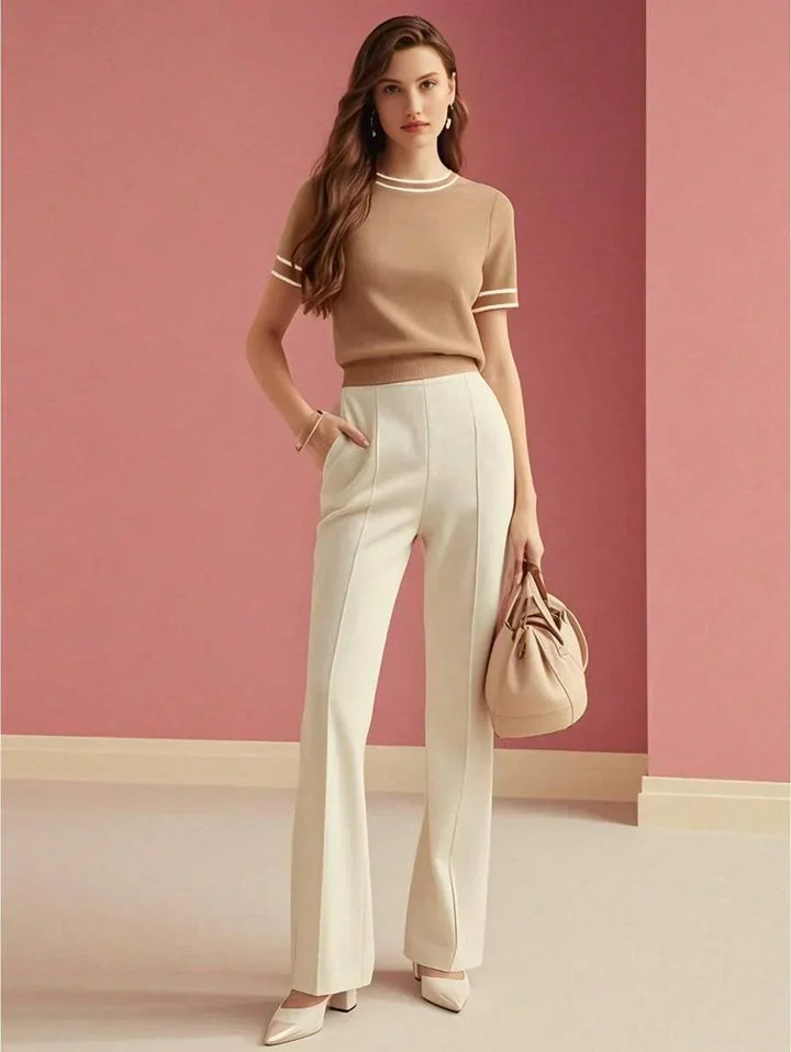 Knit Top With Contrast Trim Short Sleeves Modern Fit