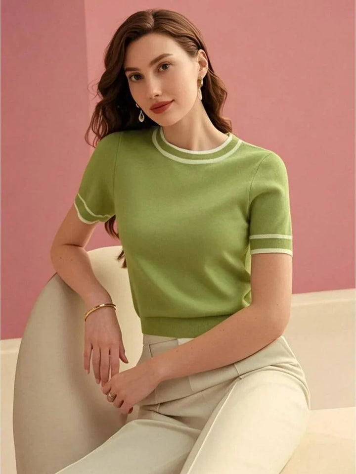 Knit Top With Contrast Trim Short Sleeves Modern Fit