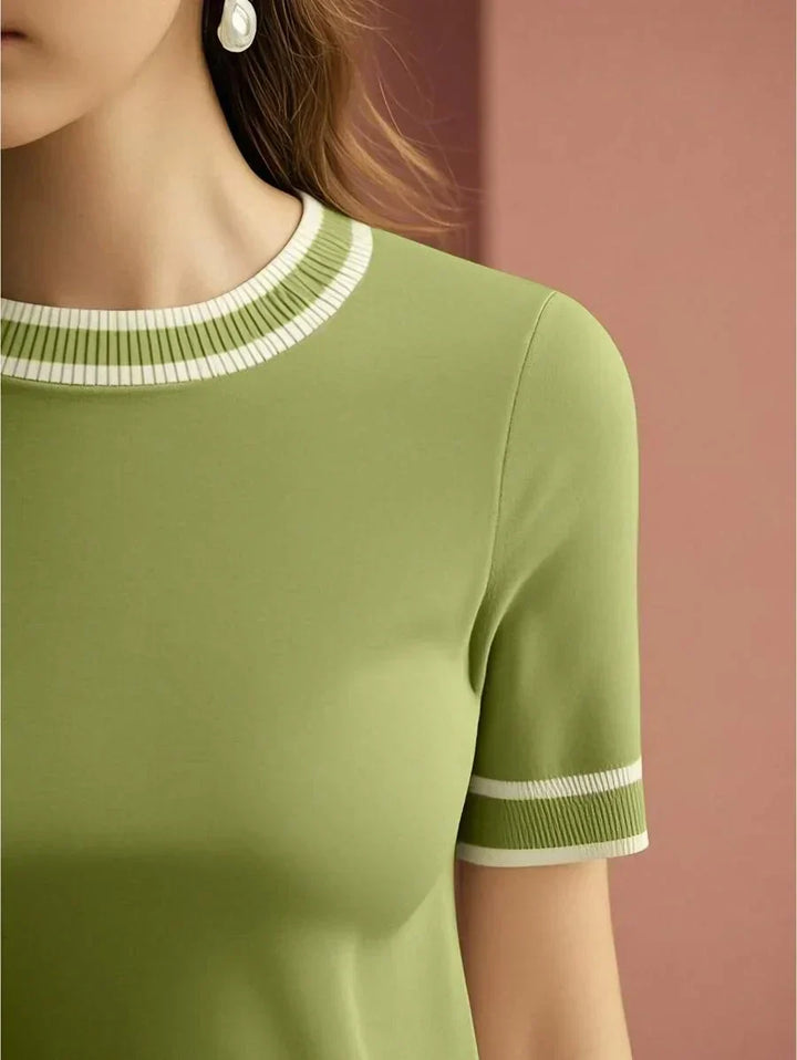 Knit Top With Contrast Trim Short Sleeves Modern Fit