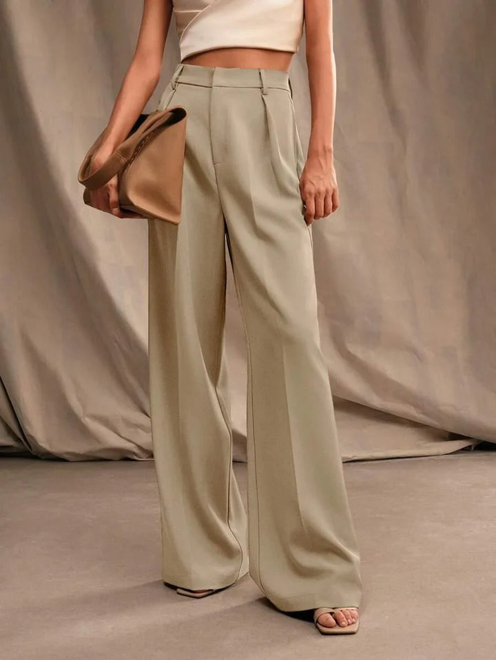 High Waist Wide Leg Trousers With Pleats And Zipper