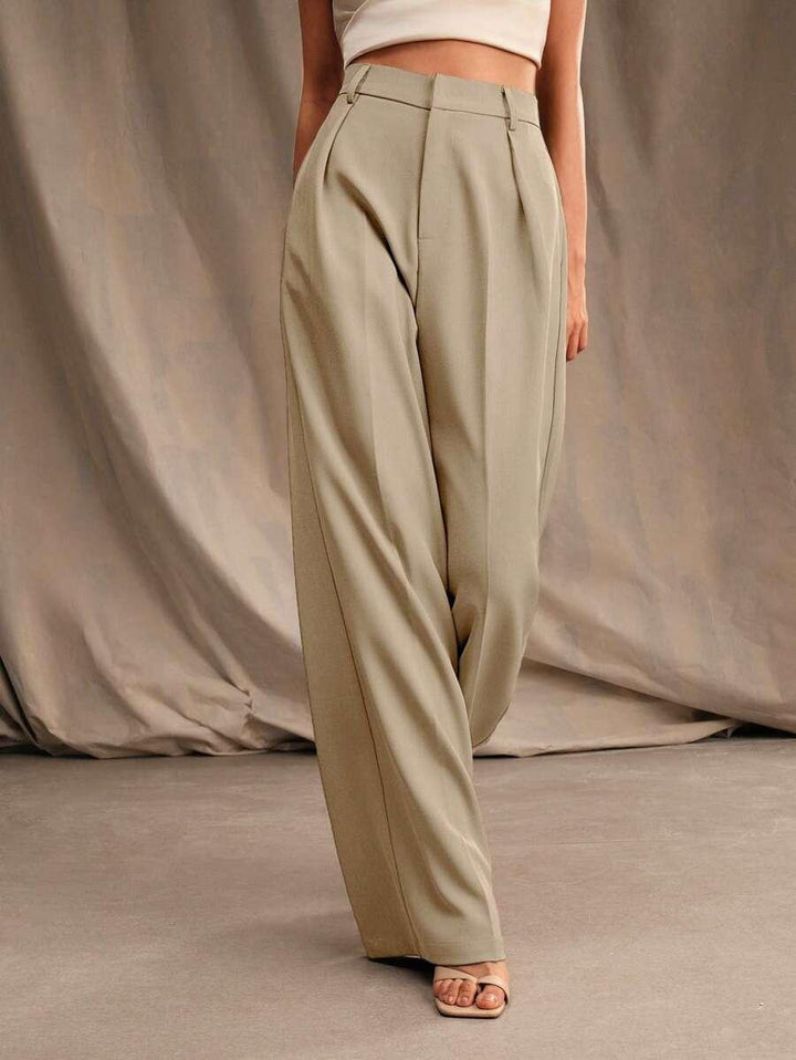 High Waist Wide Leg Trousers With Pleats And Zipper