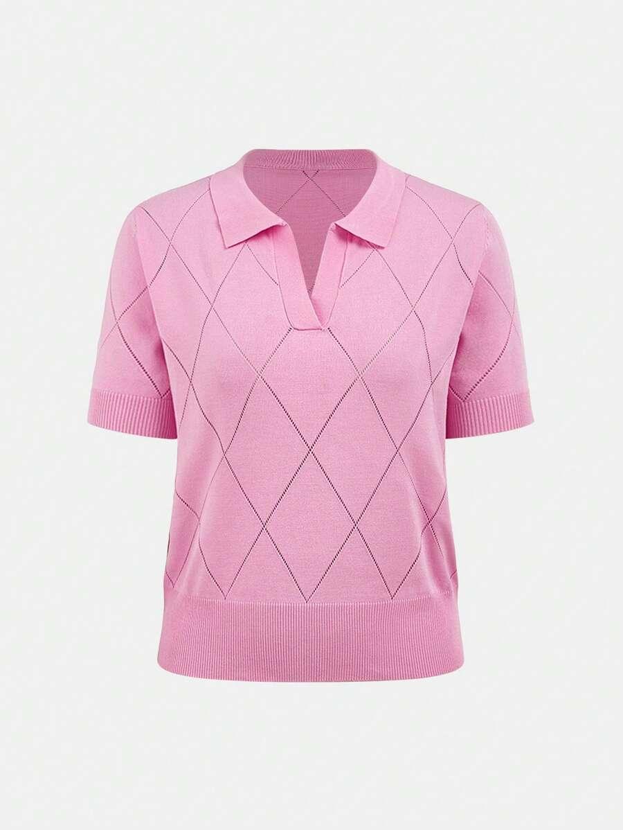 Polo Collar Diamond Knit Top Office Ready Essential