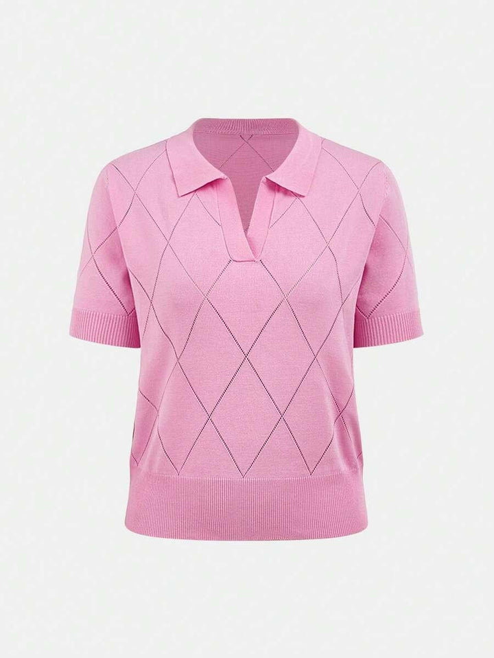 Polo Collar Diamond Knit Top Office Ready Essential