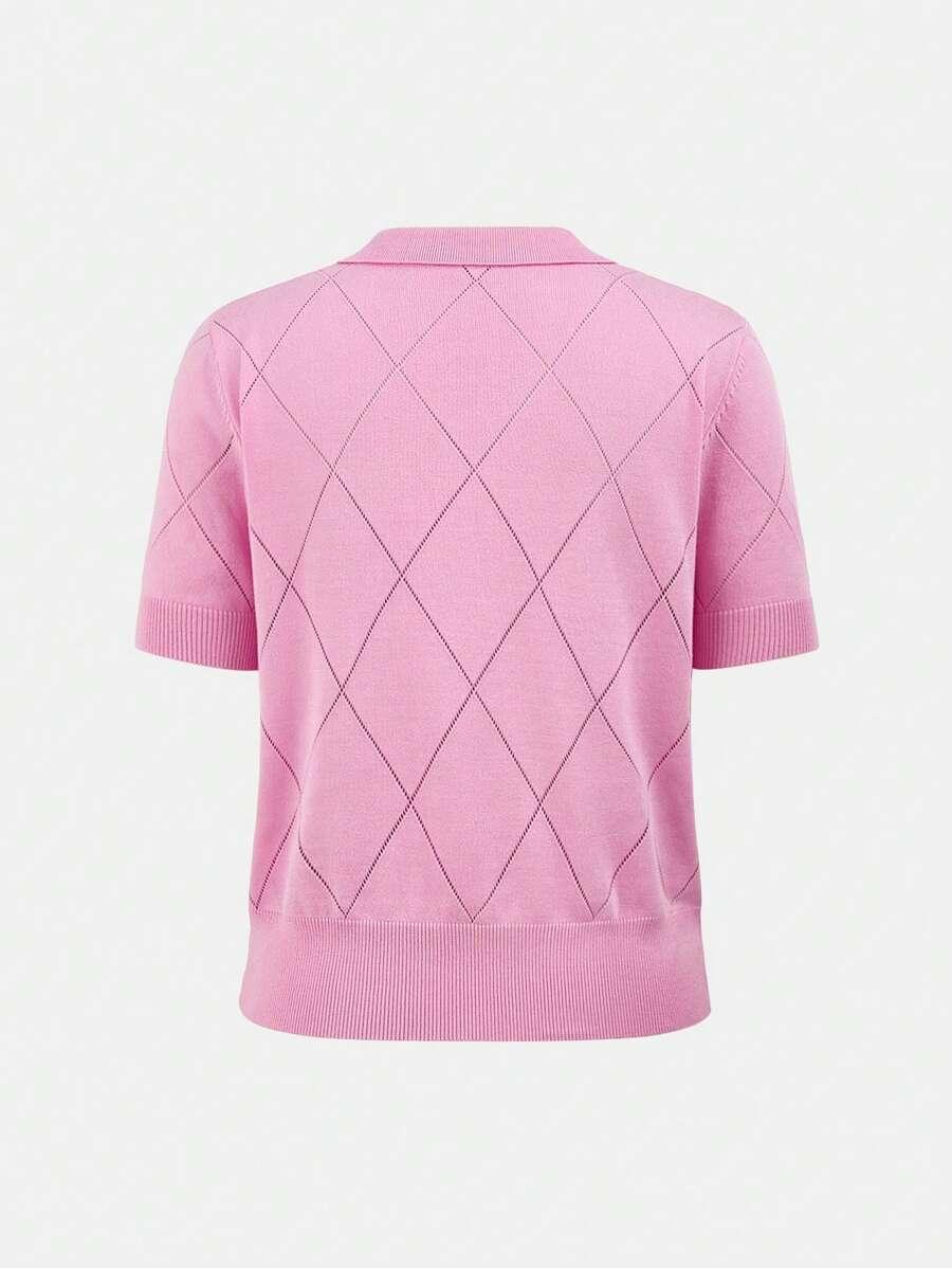 Polo Collar Diamond Knit Top Office Ready Essential