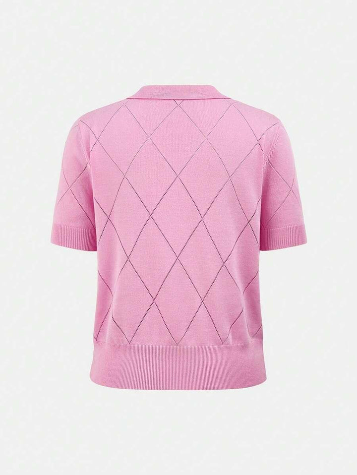 Polo Collar Diamond Knit Top Office Ready Essential