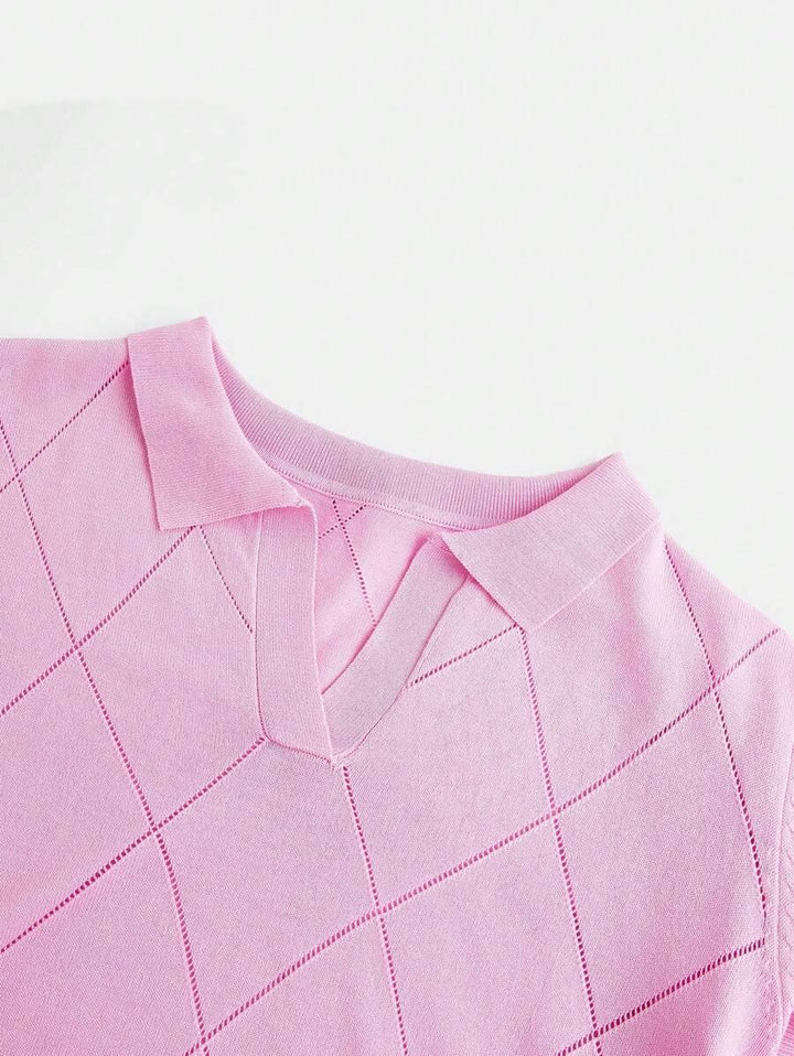 Polo Collar Diamond Knit Top Office Ready Essential