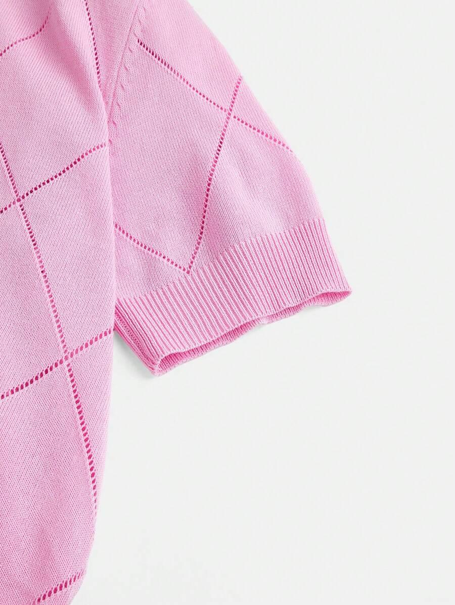 Polo Collar Diamond Knit Top Office Ready Essential