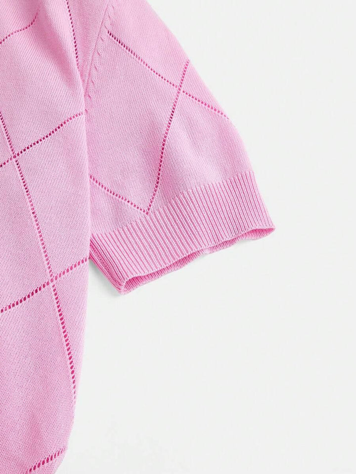 Polo Collar Diamond Knit Top Office Ready Essential