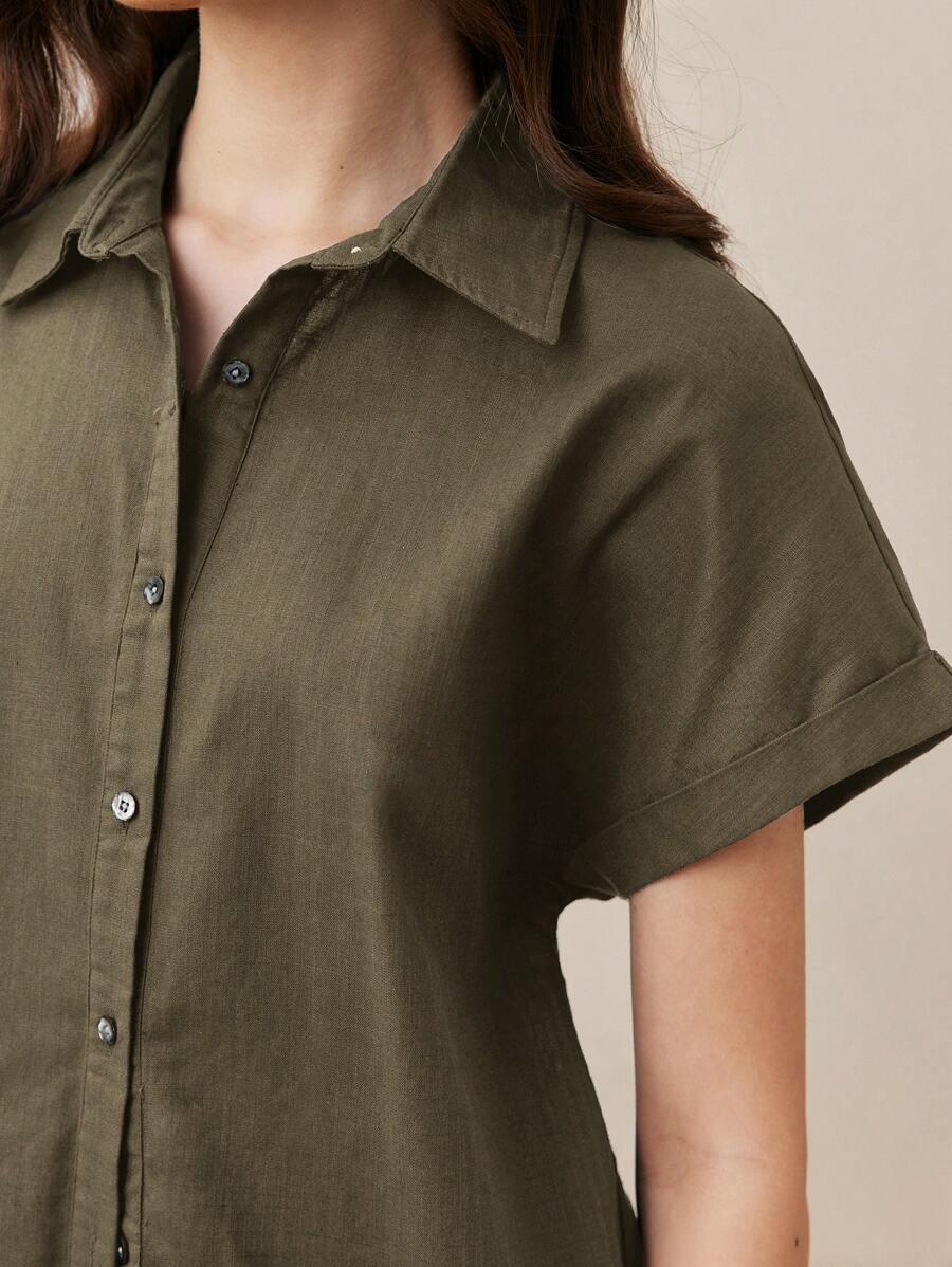 Front Open Collar Casual Shirt Button Front Classic Fit