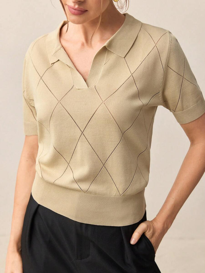 Polo Collar Diamond Knit Top Office Ready Essential