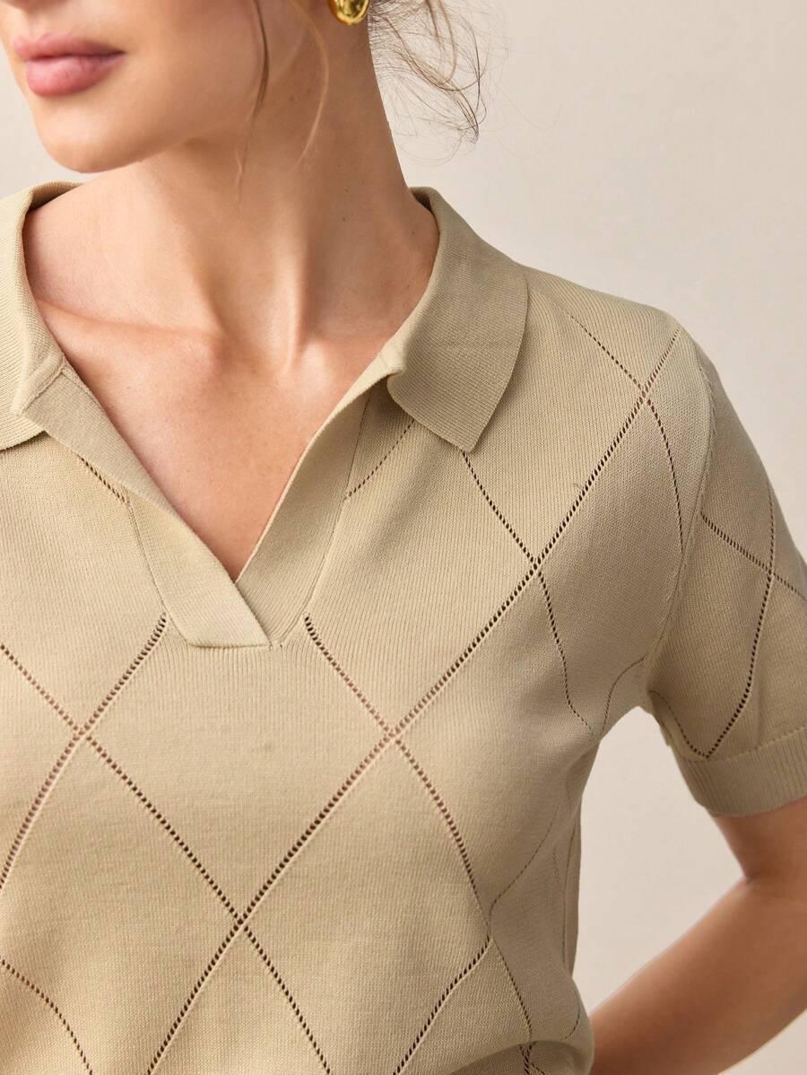 Polo Collar Diamond Knit Top Office Ready Essential