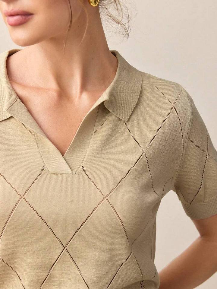 Polo Collar Diamond Knit Top Office Ready Essential