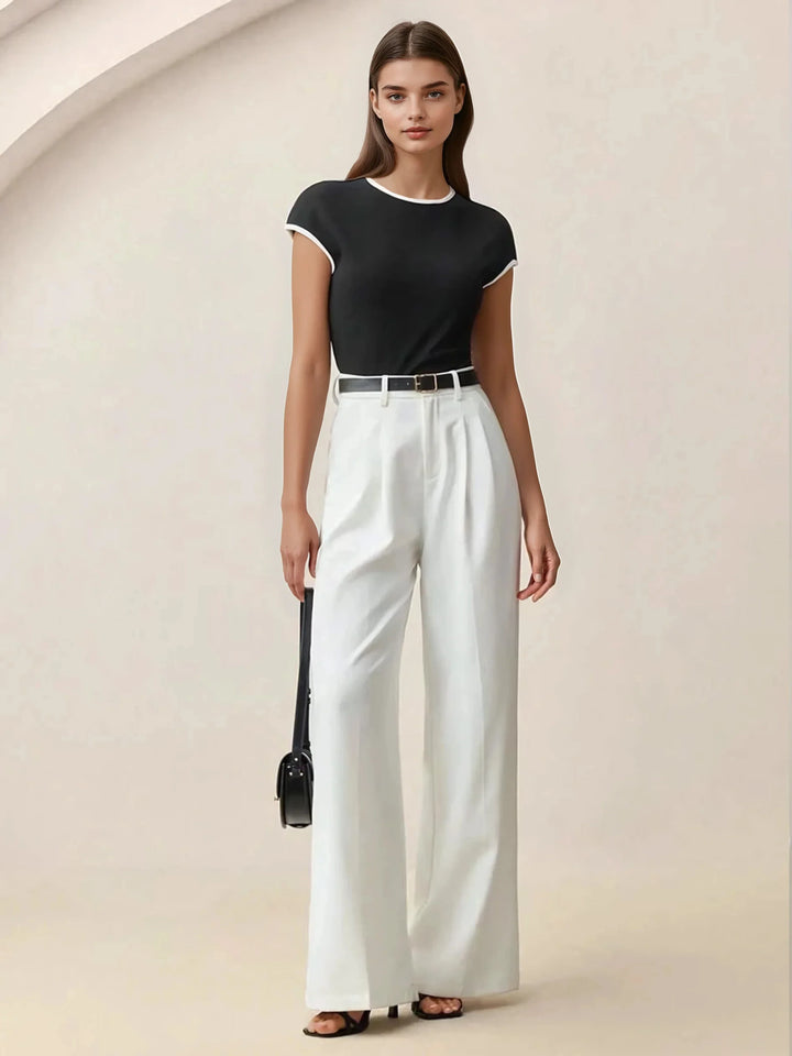 Contrast Trim Round Neck Short Sleeve Tee All Day Comfort