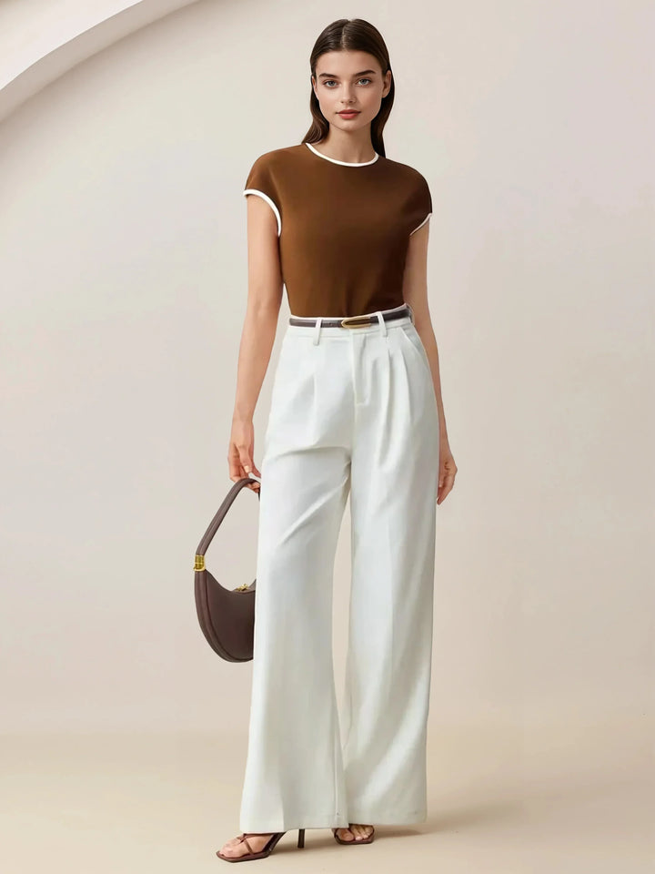 Contrast Trim Round Neck Short Sleeve Tee All Day Comfort