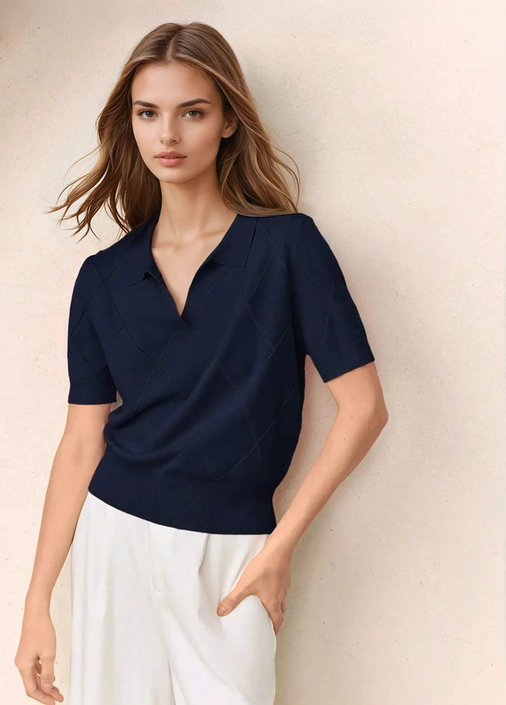 Polo Collar Diamond Knit Top Office Ready Essential