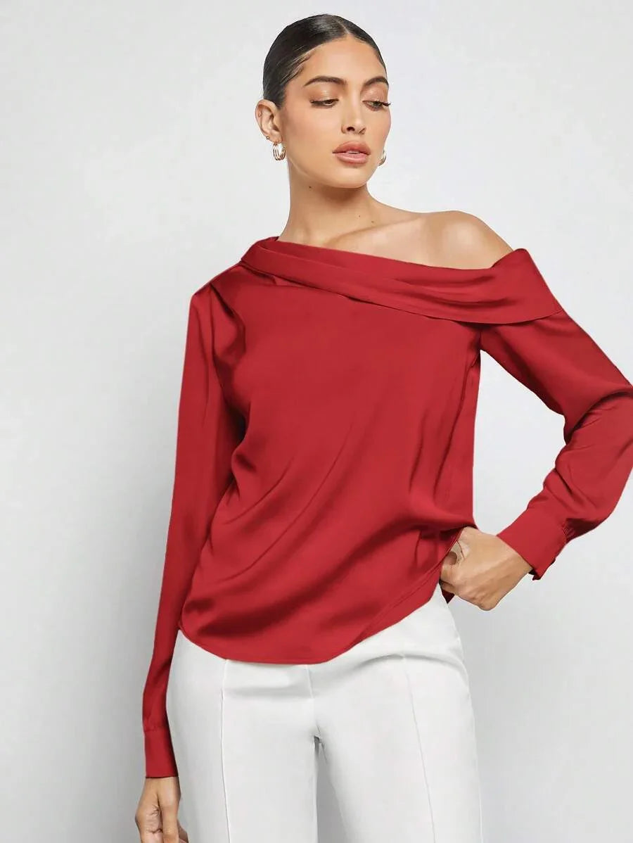 Elegant Satin Blouse With Draped Ruched Silhouette