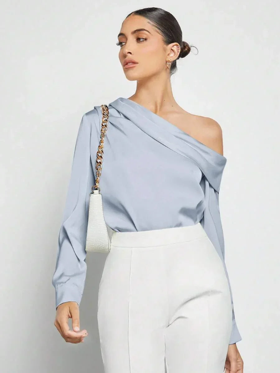 Elegant Satin Blouse With Draped Ruched Silhouette