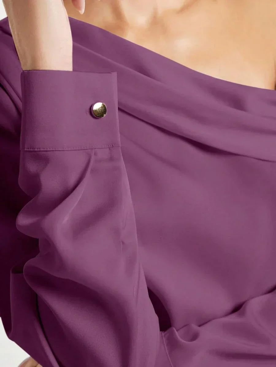 Elegant Satin Blouse With Draped Ruched Silhouette