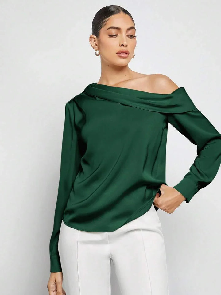 Elegant Satin Blouse With Draped Ruched Silhouette
