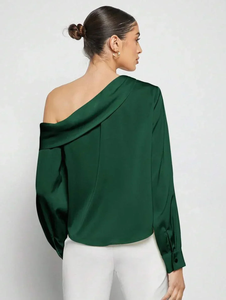 Elegant Satin Blouse With Draped Ruched Silhouette