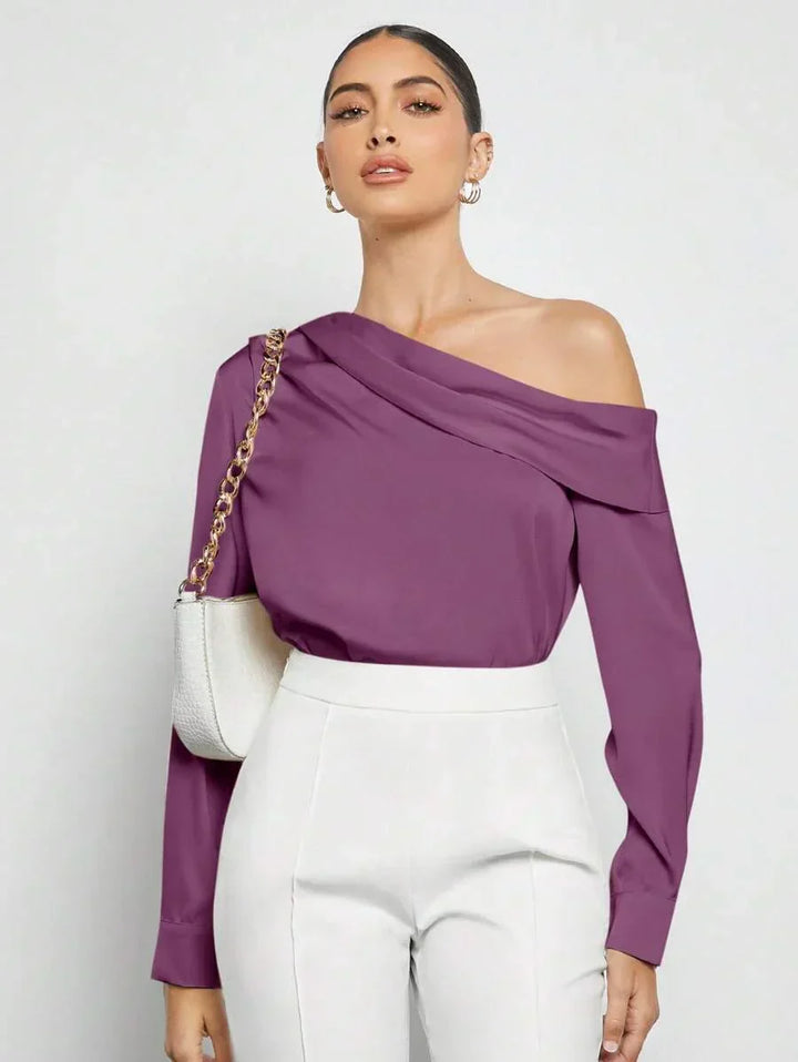Elegant Satin Blouse With Draped Ruched Silhouette