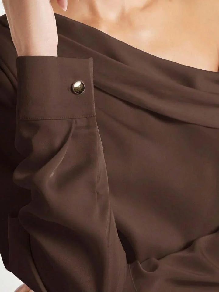 Elegant Satin Blouse With Draped Ruched Silhouette