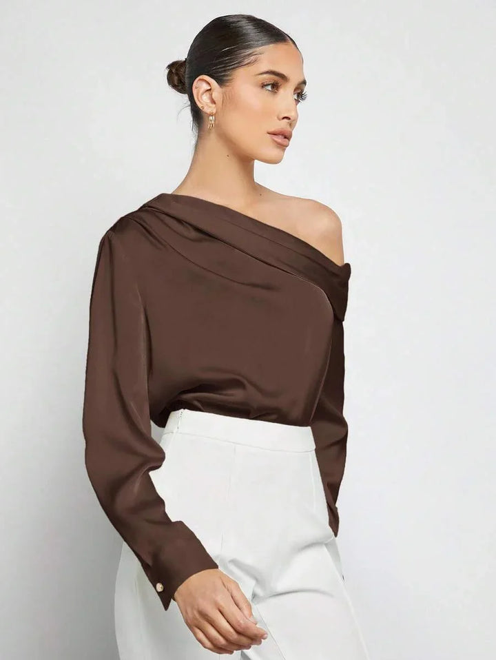 Elegant Satin Blouse With Draped Ruched Silhouette